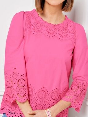 Talbot eyelet ruffle 100% cotton blouse in pink